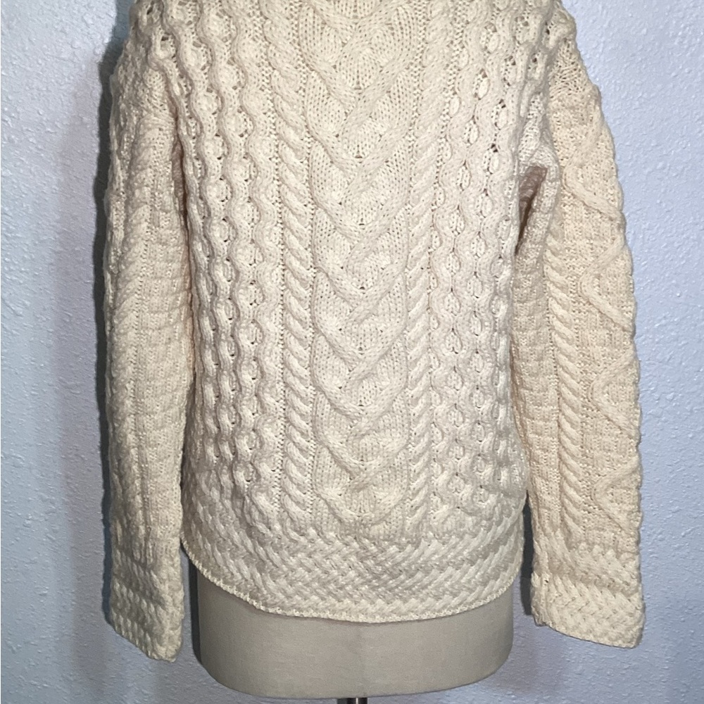 Carraigdonn 100% merino wool Cable Knit Cream Sweater size large - Picture 7 of 13